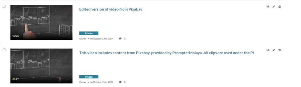 Original and edited version of video in libary.